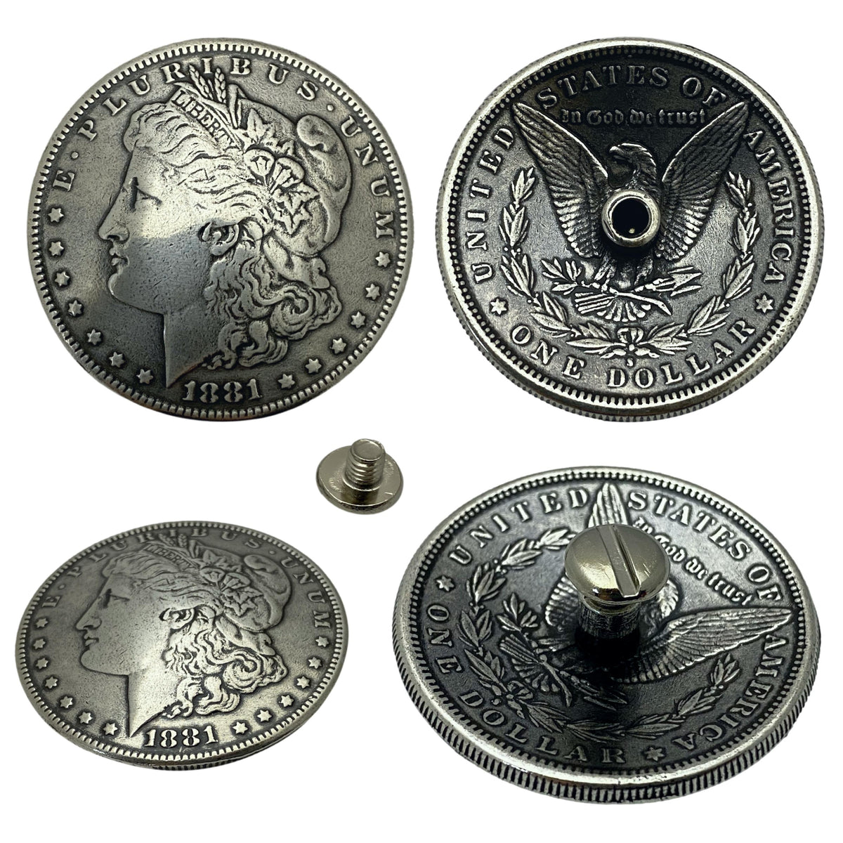 4 Pack Morgan Silver Dollar Screw Back Conchos - 1 1/2
