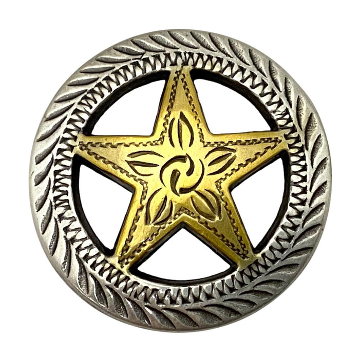 Two Toned Gold Star with Silver Roped Edge Screw Back Concho - 1"