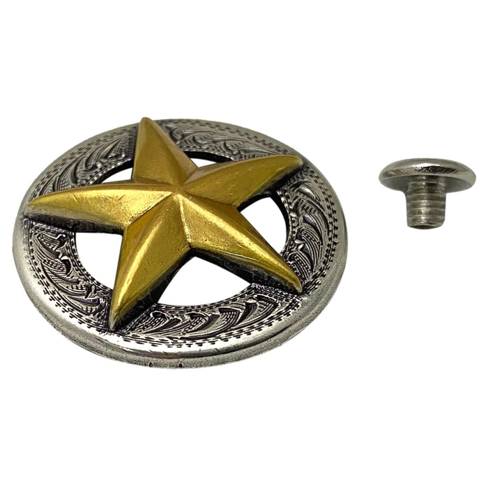 4 Pack Two Toned Gold Star Screw Back Conchos - 1 1/4"