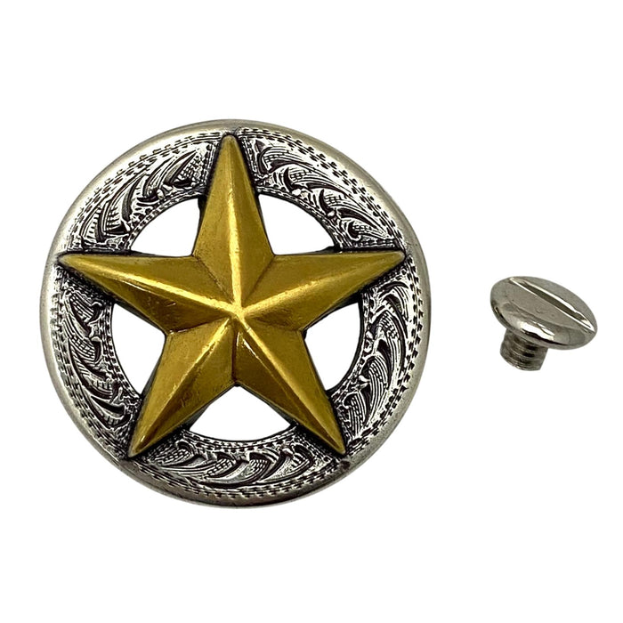 4 Pack Two Toned Gold Star Screw Back Conchos - 1 1/4"