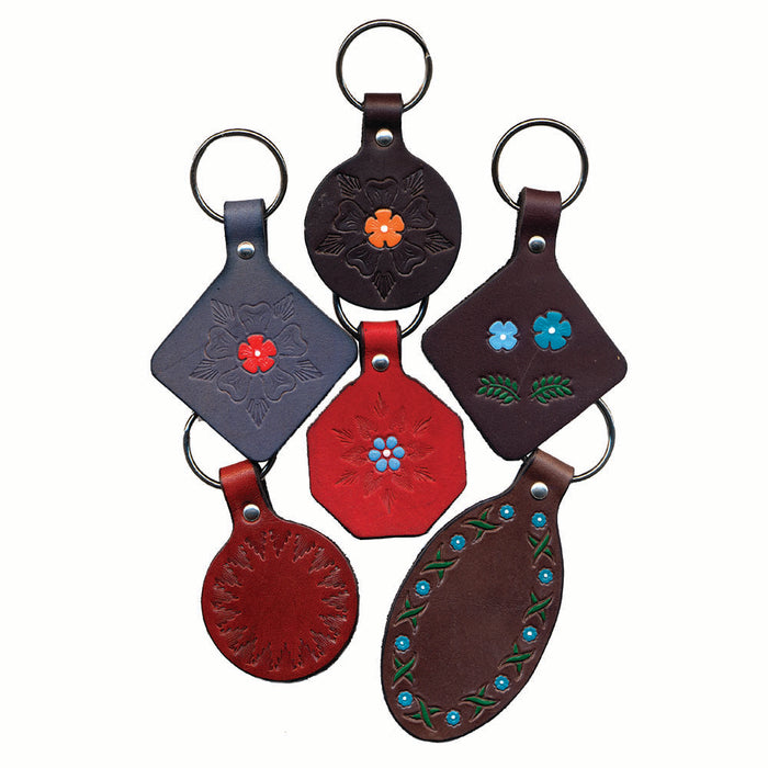 Oak Leather Key Tab Assortment Kit - 24 Piece Vegetable Leather Key Fob Craft Pack - Make Your Own Keychains