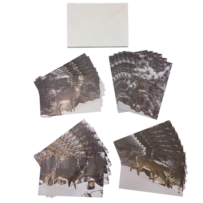 Deer Hunter Greeting Cards - Whitetail Deer Stationary Note Cards - 4 Winter Scenes