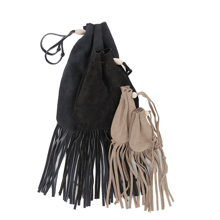 Fringe Suede Drawstring Pouch - Small Handmade Leather Drawstring