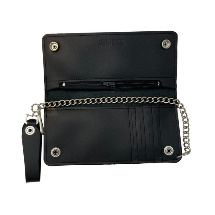 Heavy Duty Black Leather Trucker Wallet with Snaps, Zippers, Credit Card Holders and Chain