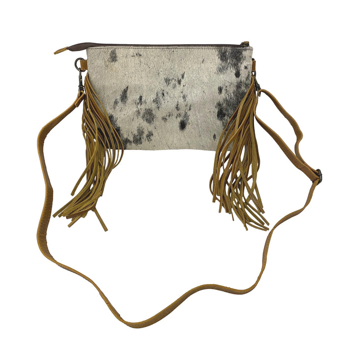Hair On Crossbody Leather Purse with Fringe Accent
