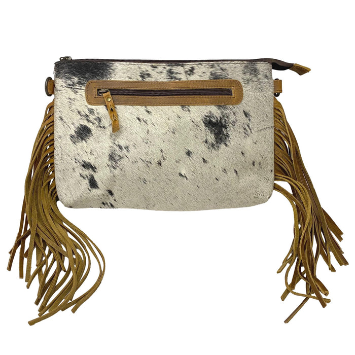 Hair On Crossbody Leather Purse with Fringe Accent