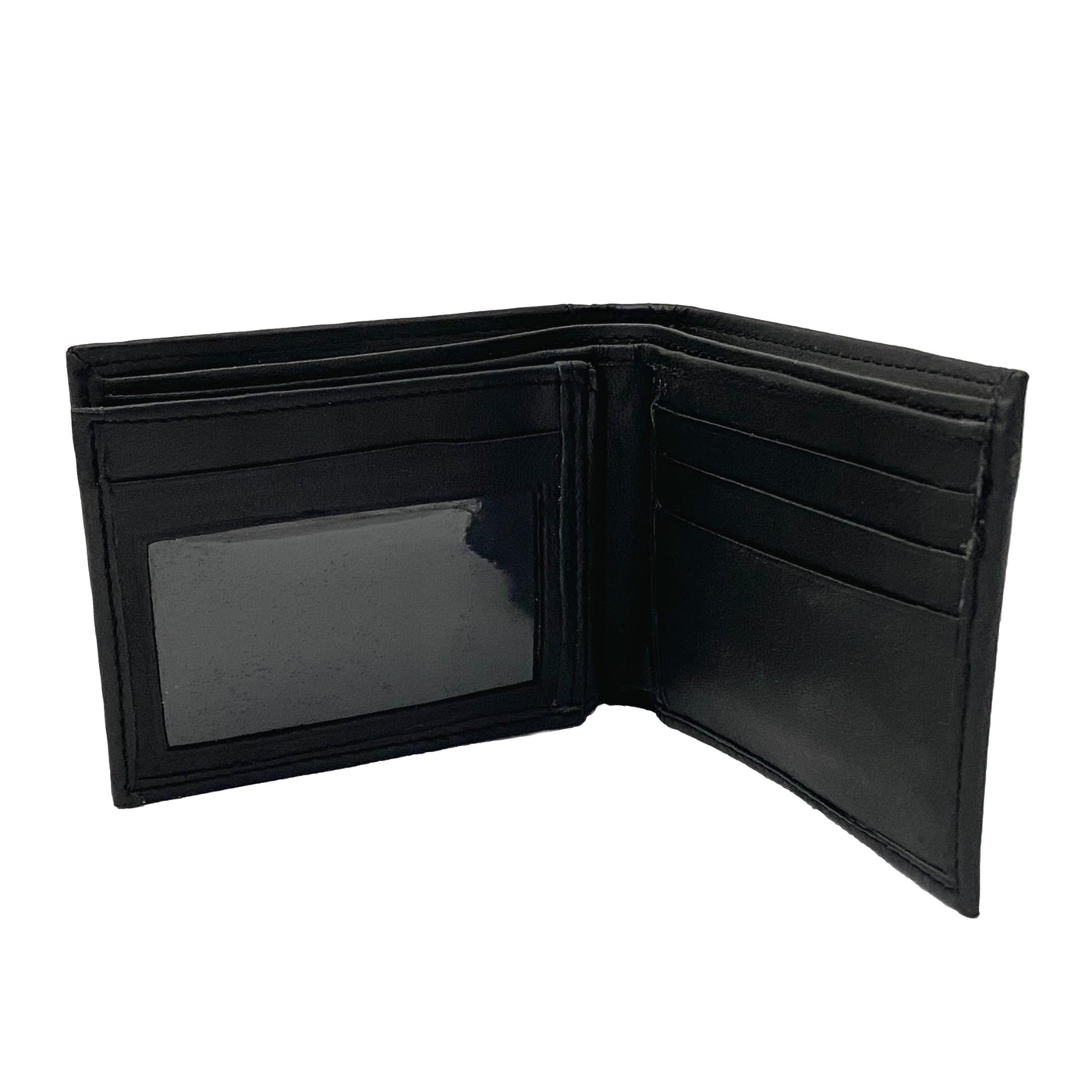 Bifold Flap Black Leather Security Wallet with Card Holders, ID Slot ...