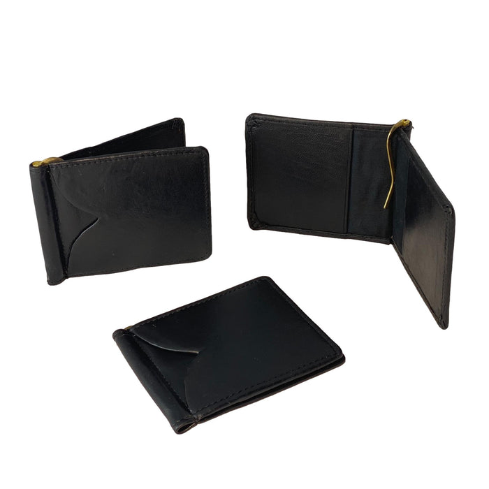 Men's Basic Black Leather Money Clip Wallet