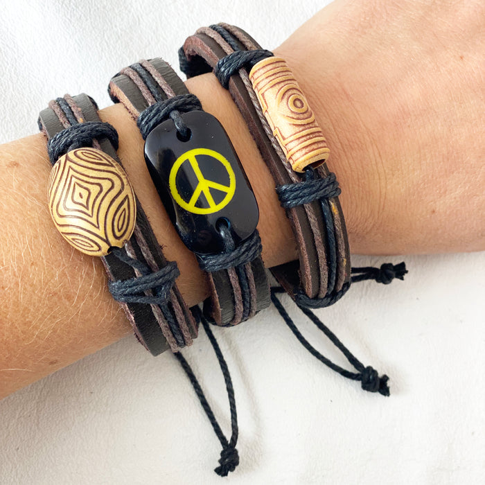 Handcrafted Leather Bracelets with Bead Accents - 12 Pack