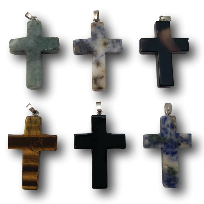 Stone Cross Necklace Pendant - Six Pack - Large - Small - Religious Christian Jewelry