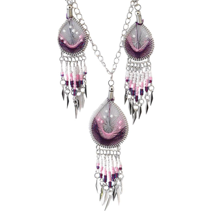 6 Pack Handcrafted Woven Matching Earrings & Pendant Necklace Set - Native Style Jewelry Six Pack