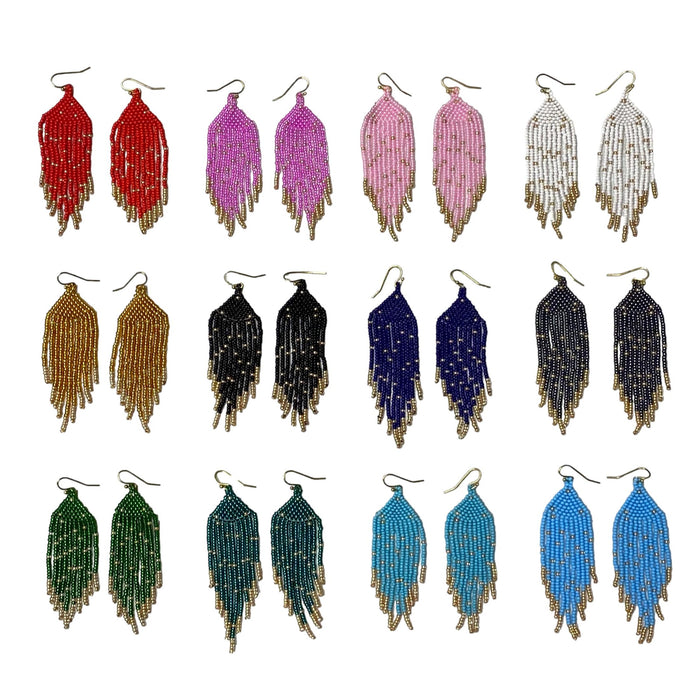 Colorful Native American All Beaded Earrings - 6 Pair Pack - Czech Fringe Handcrafted Jewelry Accessories