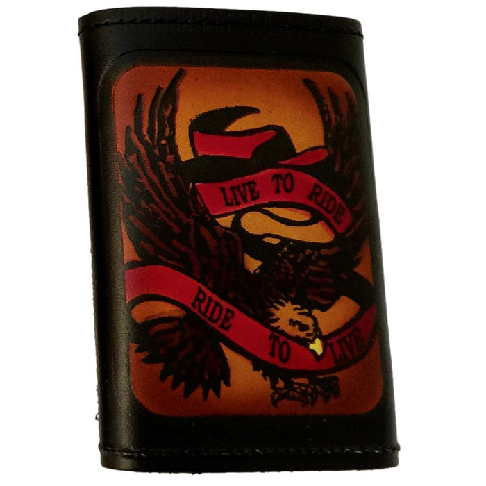 Trifold Embossed Leather Wallet - Train - Eagle - Firefighter - Live to Ride