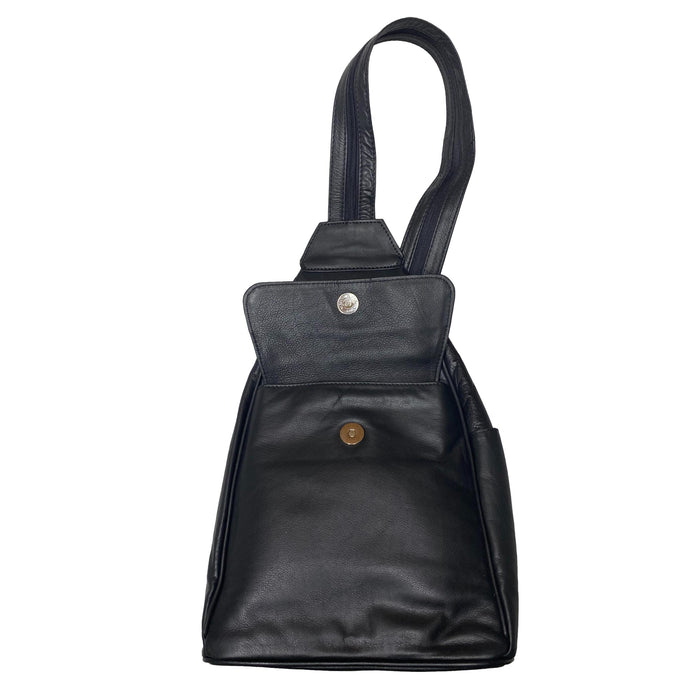 Black Leather Backpack - Convertible to One Shoulder Crossbody Bag