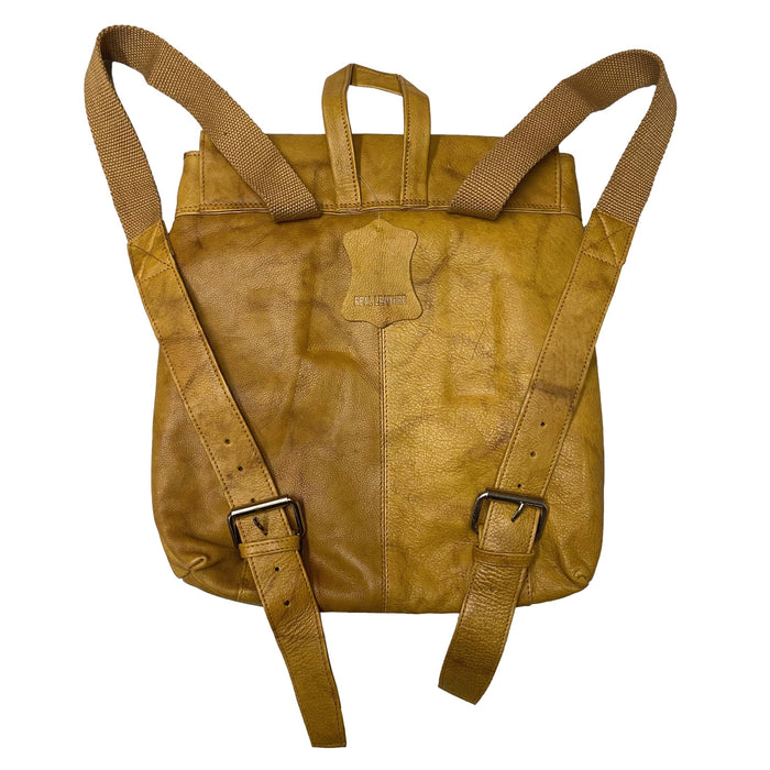 Leather Flap Over Backpack - Casual Travel Bag - Tan