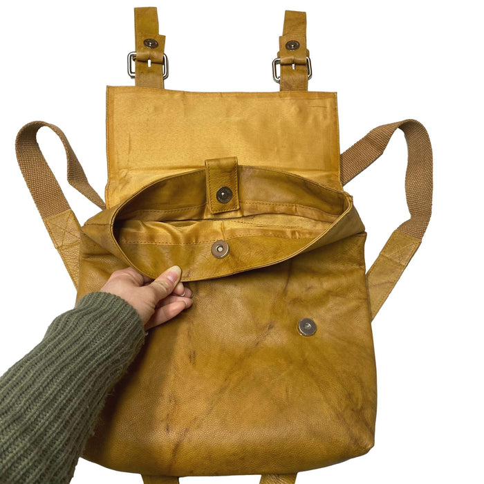 Leather Flap Over Backpack - Casual Travel Bag - Tan