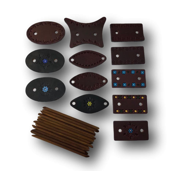 Large & Extra Large Genuine Leather Barrettes with Sticks - Handmade Tooled, Painted and Dyed Hair Accessories