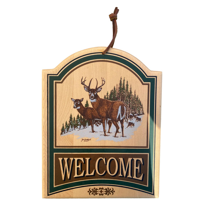 Whitetail Deer Welcome Sign - Hardwood Home Decor