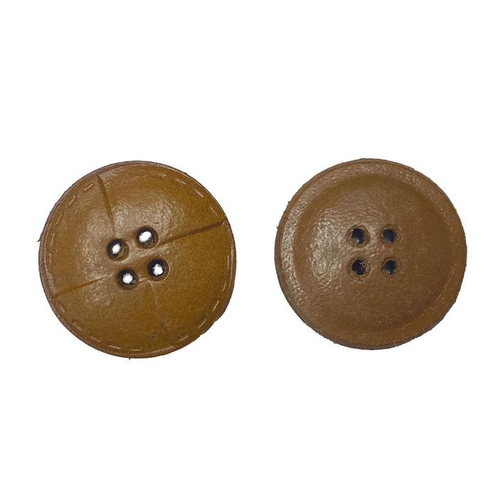 Vintage Light Brown Textured Leather Buttons - Pack of 6 Round Buttons