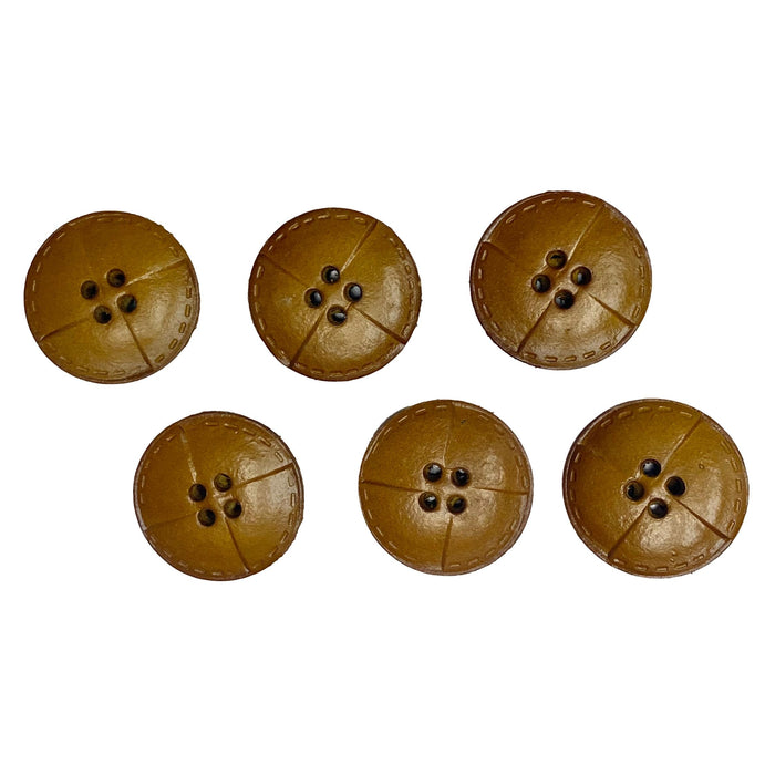 Vintage Light Brown Textured Leather Buttons - Pack of 6 Round Buttons