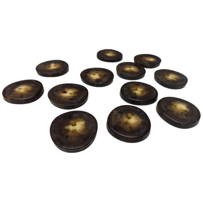 One Dozen Quarter-Sized Wood-like Brown Buttons - Irregular Round Shaped Brown and Tan Buttons
