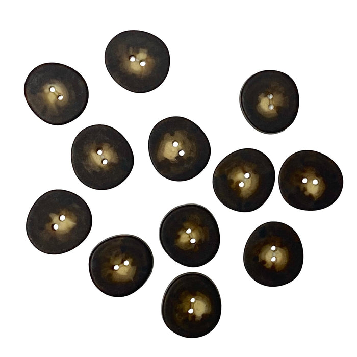 One Dozen Quarter-Sized Wood-like Brown Buttons - Irregular Round Shaped Brown and Tan Buttons