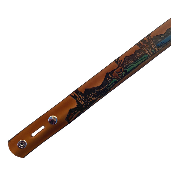 Deer Themed Deeply Embossed Dyed Leather Belt - 42" to 54"