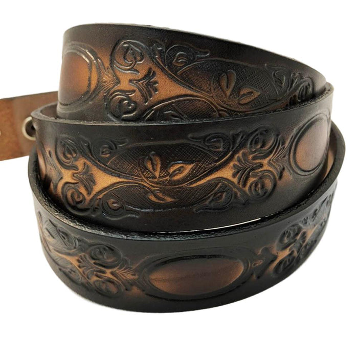 Southern Design Deeply Embossed Dyed Leather Belt - 42" to 54"