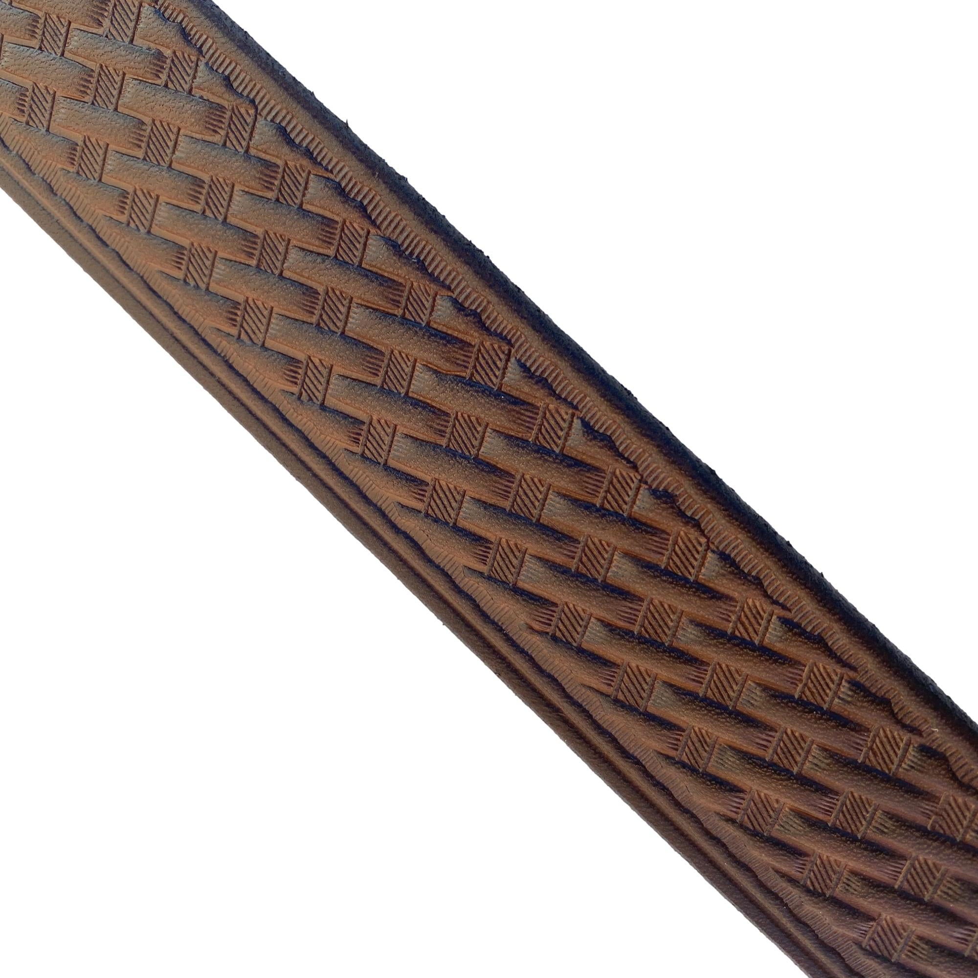 Basket Weave Design Deeply Embossed Dyed Leather Belt - 42