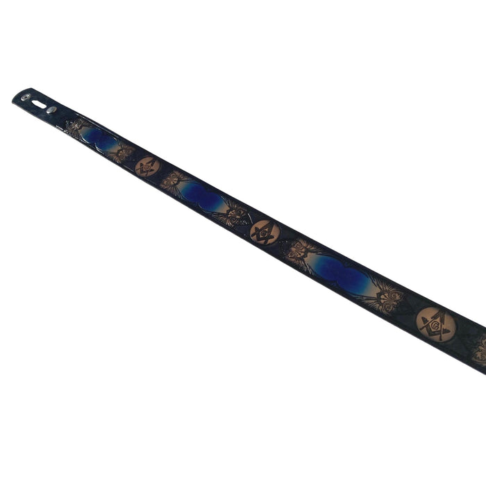 Blue & Black Masonic Deeply Embossed Dyed Leather Belt - 42" to 54"