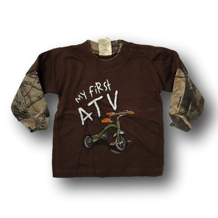 "My First ATV" Little Hunter Brown & Camo Long Sleeve Tshirt - 12 Months - 18 Months