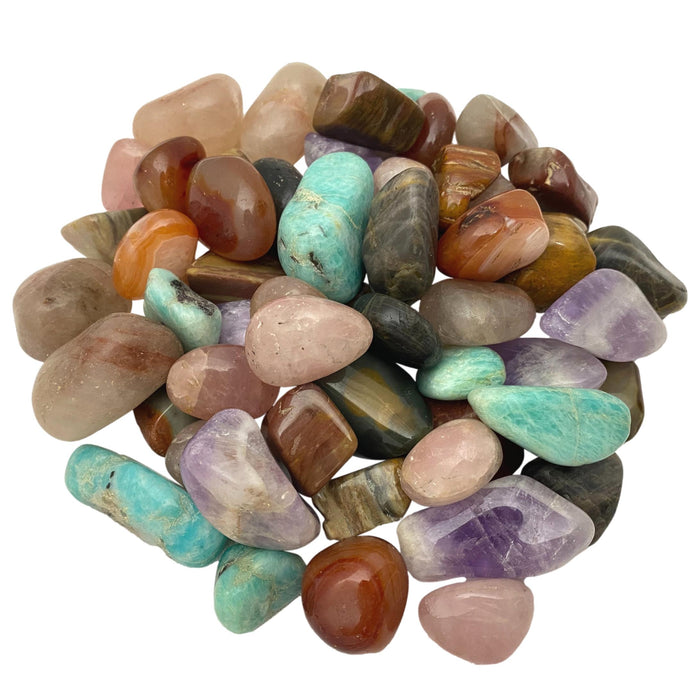 Assorted Tumblestone - Mixed Polished Stones - Leather Pouch with Tumbled Stones