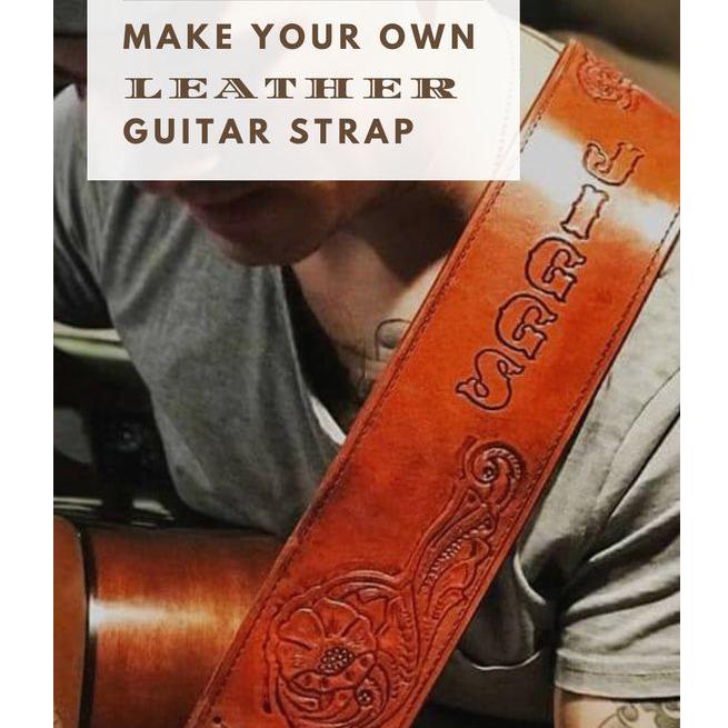 Adjustable Leather Guitar Strap Kit - Personalize Your Own Guitar Strap - 8 oz Natural Russet Oak Leather