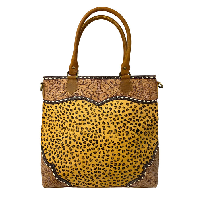 Cheetah Tooled Tote - Hair On Hide Large Purse